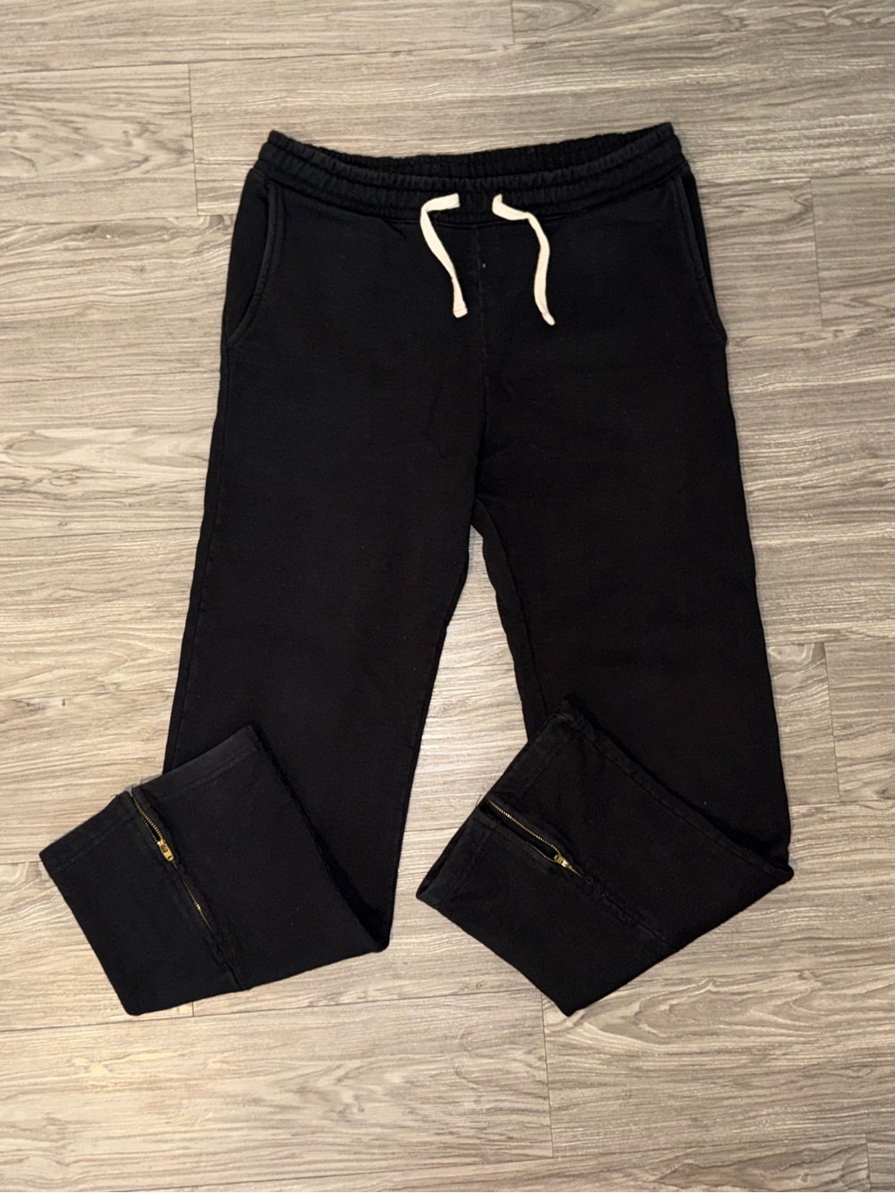Moojimooji Straight Leg Sweatpants Drawstring Mens Sz L Black with Zipper Accent